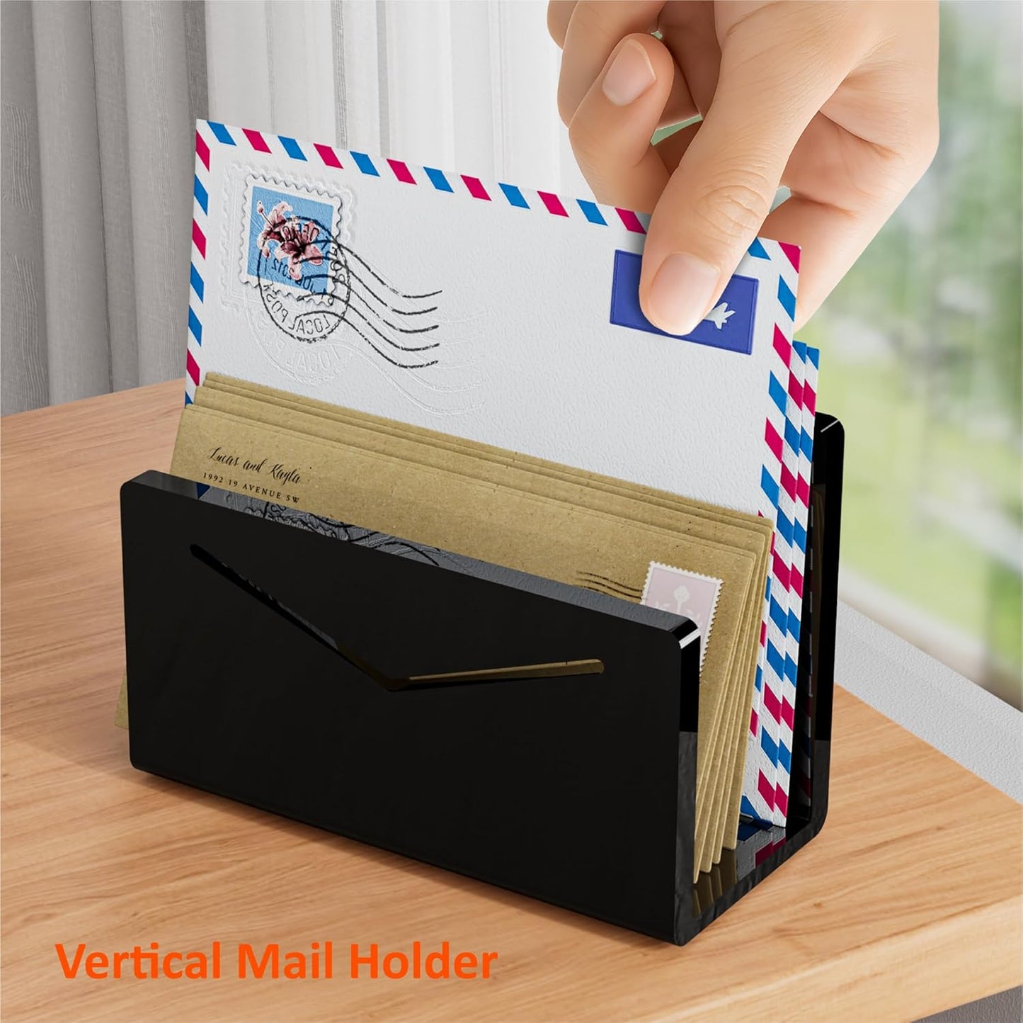 FUCDTEFC Desk Mail Organizer, 2 Section Clear Acrylic File Holder Letter Organizer, Vertical Lightweight Modern Envelope Holder Desk Accessories & Workspace Organizers for Office, Home, School