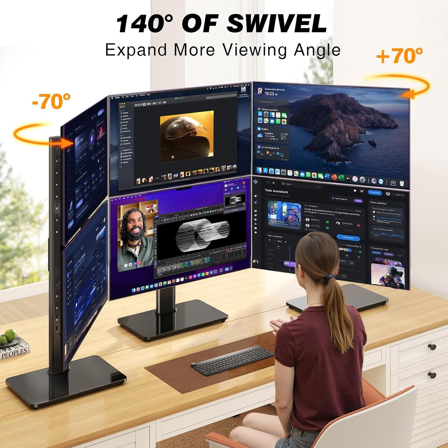 Single Monitor Stand VESA Mount for 13-32 Inch Screens, Free-Standing Monitor Riser with Swivel Tilt Rotation Height Adjustable, Universal Desk Stand up to 44lbs, VESA 75x75, 100x100mm