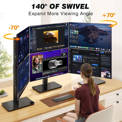 Single Monitor Stand VESA Mount for 13-32 Inch Screens, Free-Standing Monitor Riser with Swivel Tilt Rotation Height Adjustable, Universal Desk Stand up to 44lbs, VESA 75x75, 100x100mm