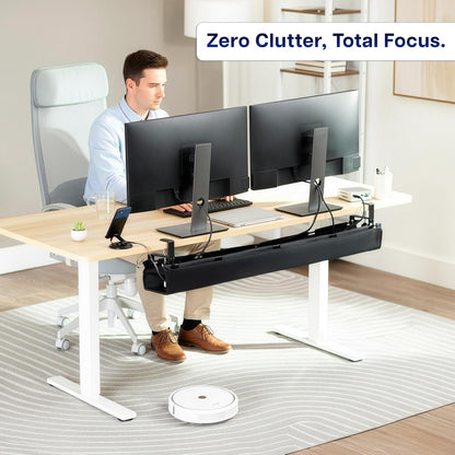 VIVO Clamp-on Under Desk 31 inch Fabric Cable Management Tray, Wire Concealer, Power Strip Storage, Workspace Organization, Easy Fold Down Access, Black, DESK-AC31F-C