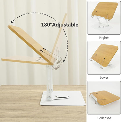 Book Stand Laptop Stand Adjustable Book Holder Tray with Page Paper Clips Ergonomic Multi Heights Angles Adjustable Cooking Bookstands for Textbook Recipe Magazine Laptop Tablet Portable