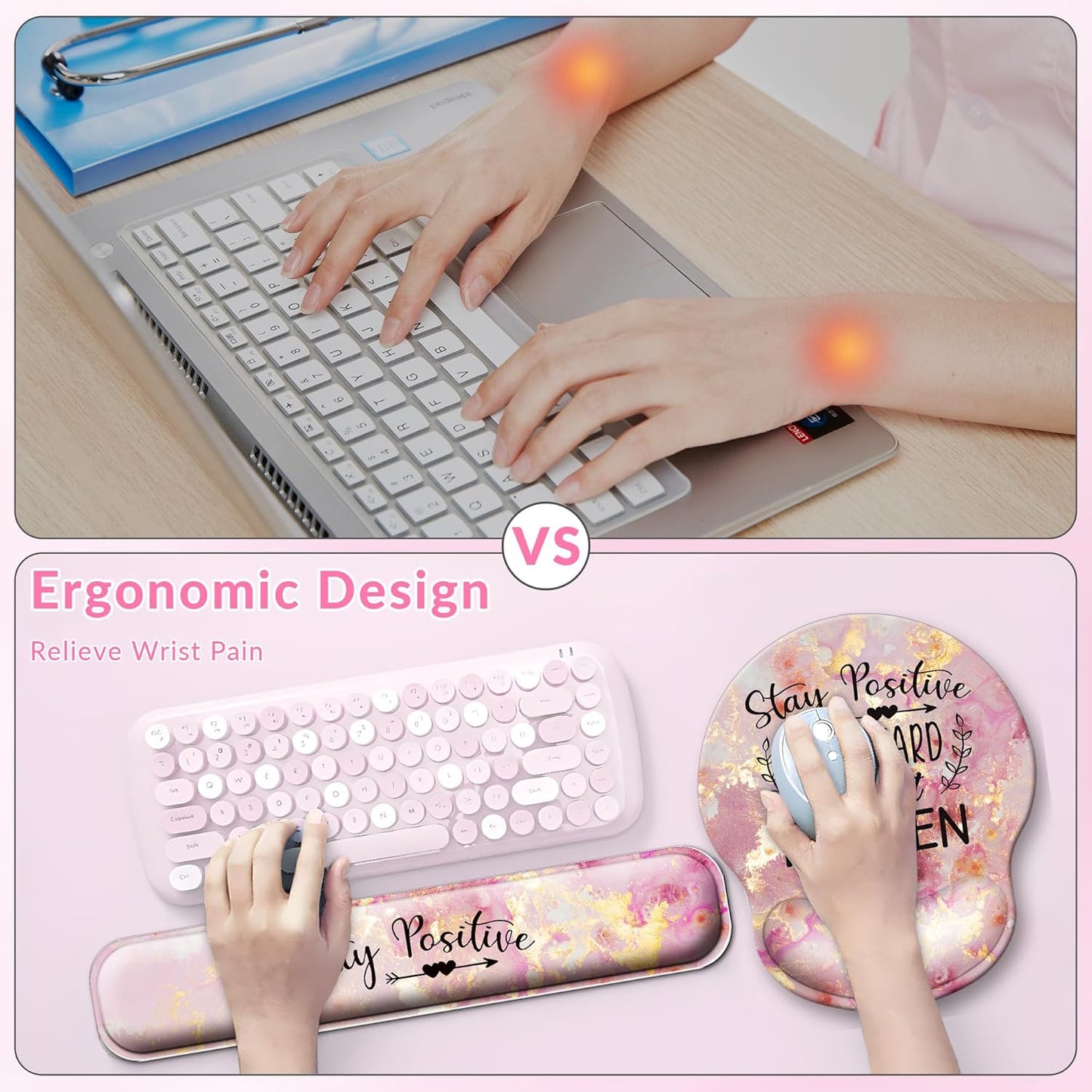Desk Mat Set + Keyboard and Mouse Pad with Wrist Rest Support,4-in-1 Large Mousepad Computer Mats for Desktop Home & Office-Purple Butterflies