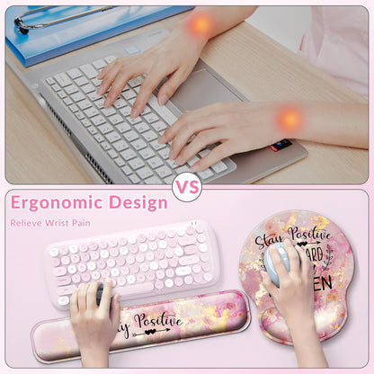 Desk Mat Set + Keyboard and Mouse Pad with Wrist Rest Support,4-in-1 Large Mousepad Computer Mats for Desktop Home & Office-Purple Butterflies