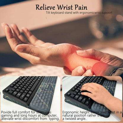 Computer Keyboard Stand Pad with Wrist Rest Purple Blue Cloud Keyboard Pad Support with Comfortable Galaxy Stars Wrist Pad Cute Girl Ergonomic Tilted Keyboard Riser Holder for Desktop Office Home