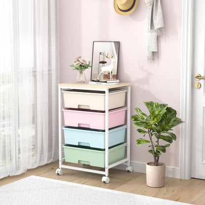SYKIARIOL Utility Cart with 4 Drawers, Multipurpose Rolling Storage Cart with 4 Drawers and 2 Lockable Wheels, 4-Tier Rolling Storage Cart Organizer for Home Office Dorm, Bright White