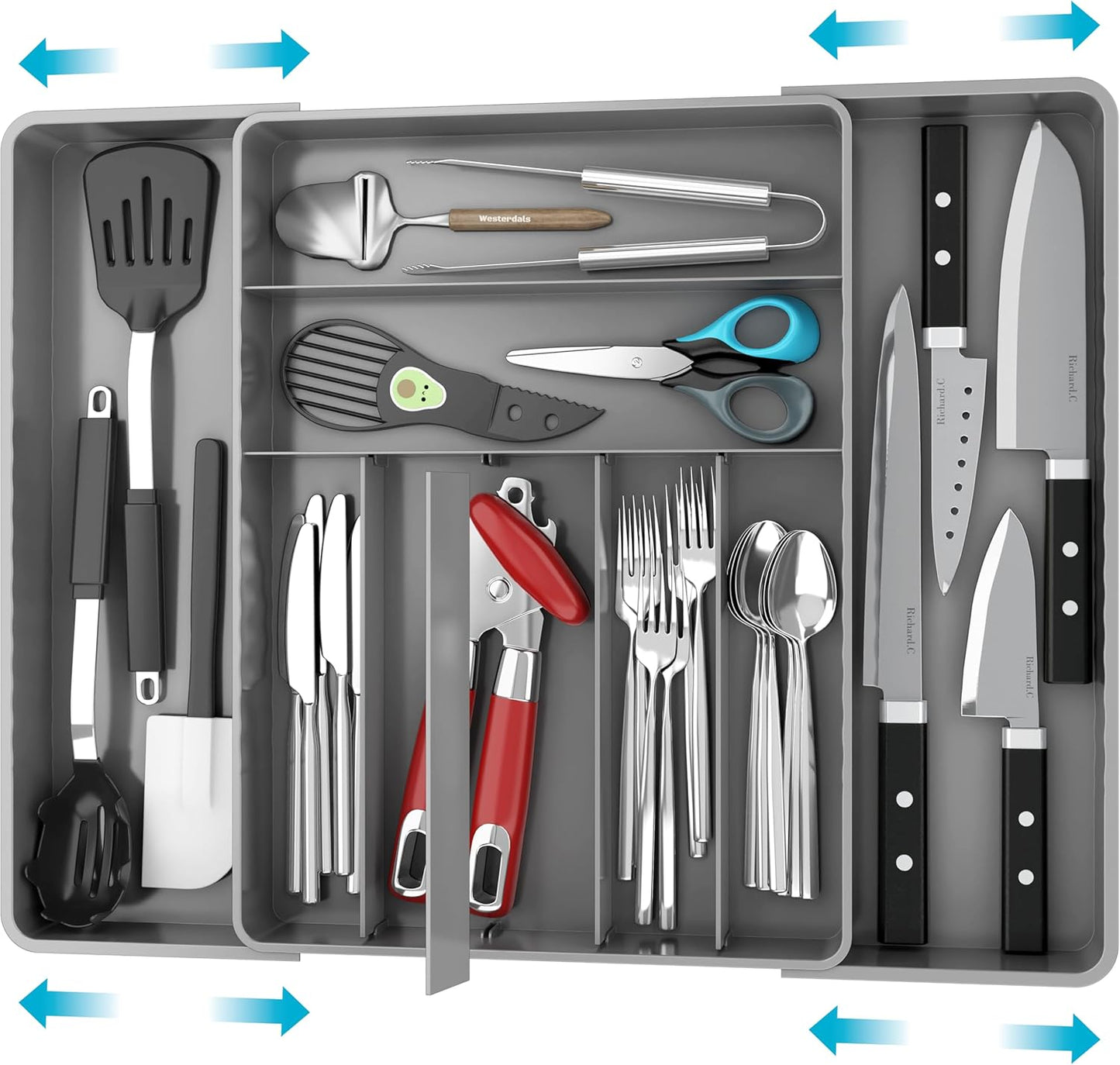 Simple Houseware Expandable & Adjustable Cutlery Drawer Organizer - Large Utensil and Flatware Tray for Kitchen Drawers, White