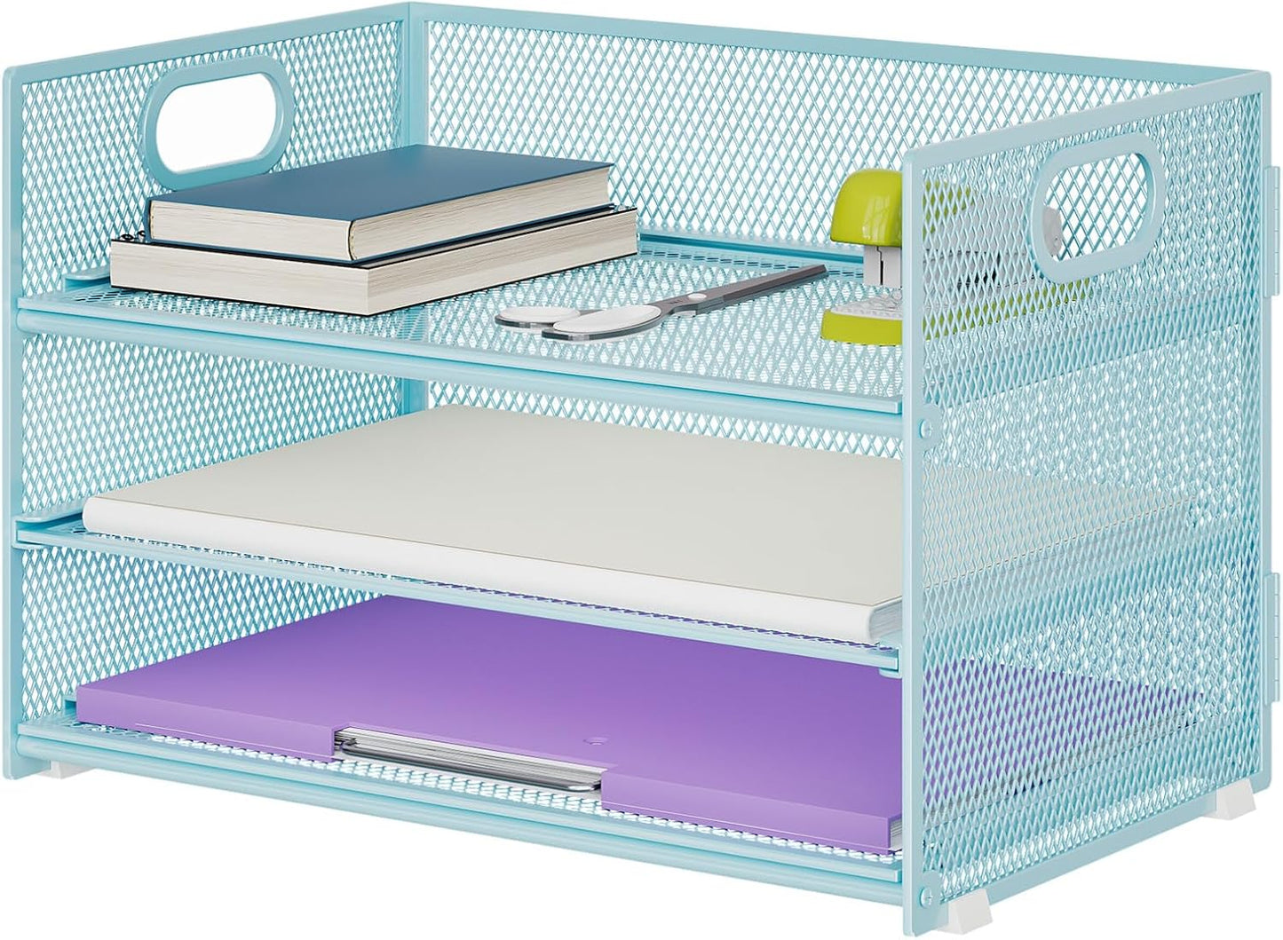 Marbrasse 3 Tier Paper Organizer Letter Tray, Mesh File Organizer with Handle, Paper Sorter Desk Organizer for Home Office Supplies