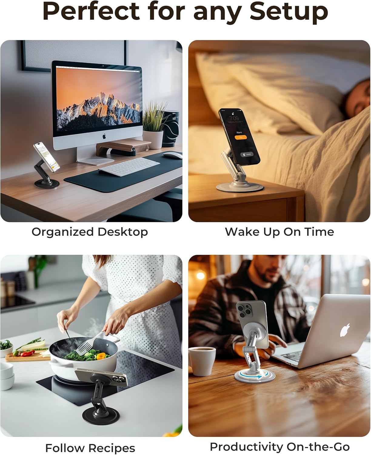 COOPER Mag360, Desktop MagSafe Stand for iPhone 17 Pro Max (16/15/14/13/12), Magnetic Phone Holder for Desk, 360° Rotating, Height Adjustable, Magnetic Phone Stand for Desk, with Metal Ring (Black)