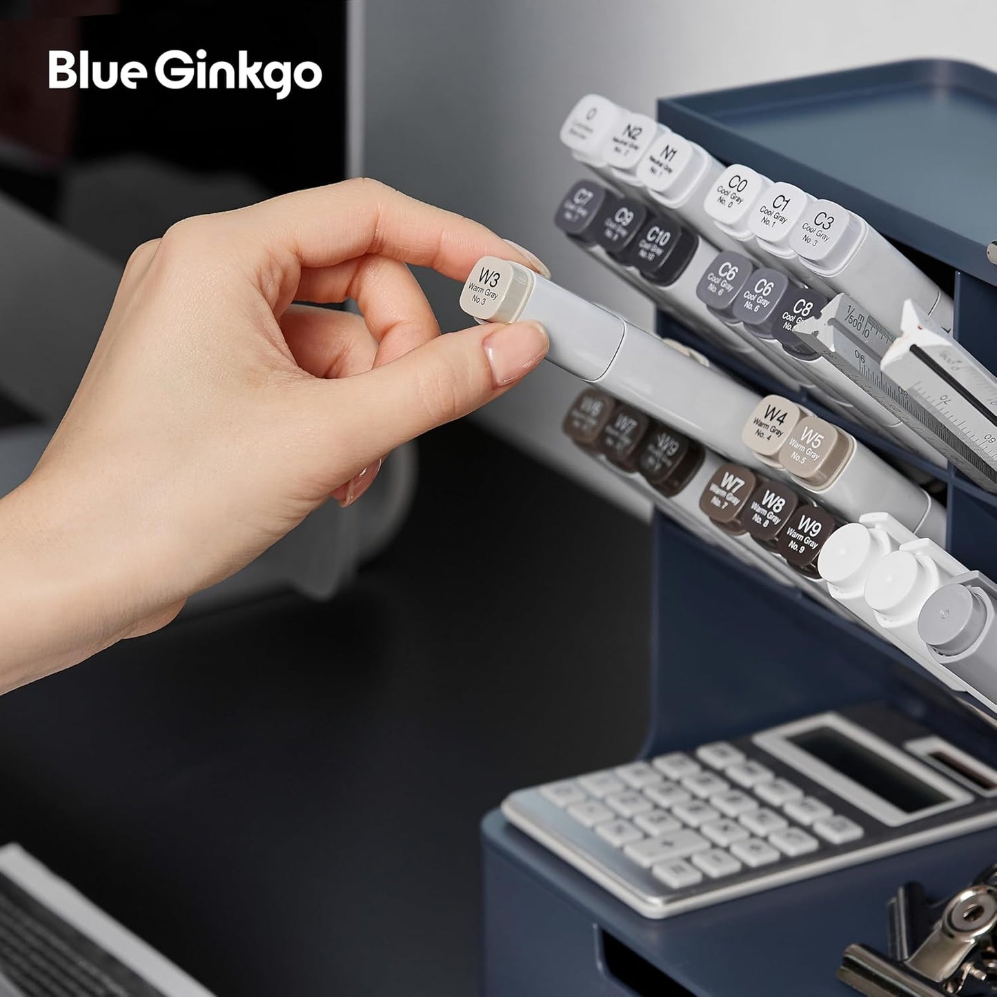 BLUE GINKGO Compact Desk Organizer – Small 5-Compartment, Half Drawer Storage – Pen Holder, Stationery Organizer for Desktop, Vanity, Shelf (Made in Korea, Green)