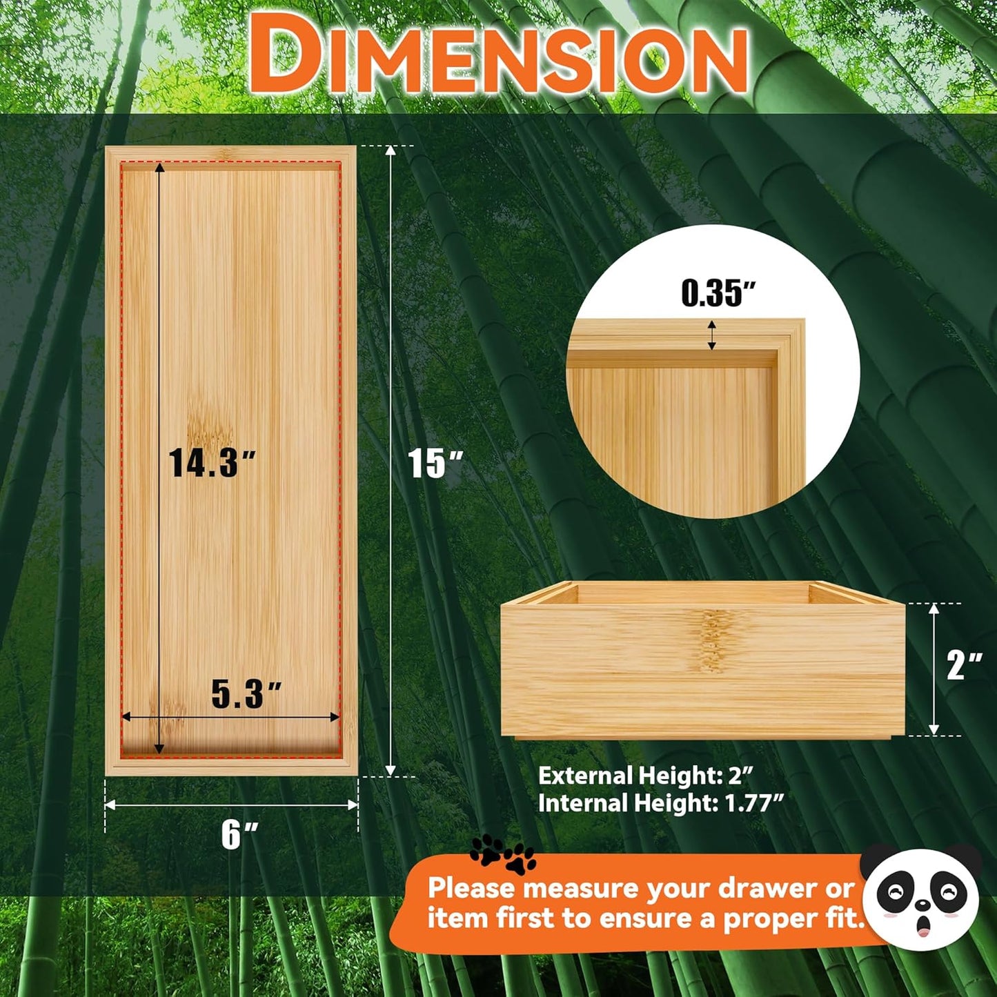 Lixple Bamboo Drawer Organizer, Cutlery Silverware Organizer for Kitchen Drawer, Stackable Utensil Organizer, 2 Pcs Flatware Organizer for Drawer, Wooden Storage Box Tray (Bamboo, 9 X 6 X 2 Inch)
