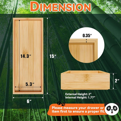 Lixple Bamboo Drawer Organizer, Cutlery Silverware Organizer for Kitchen Drawer, Stackable Utensil Organizer, 2 Pcs Flatware Organizer for Drawer, Wooden Storage Box Tray (Bamboo, 9 X 6 X 2 Inch)