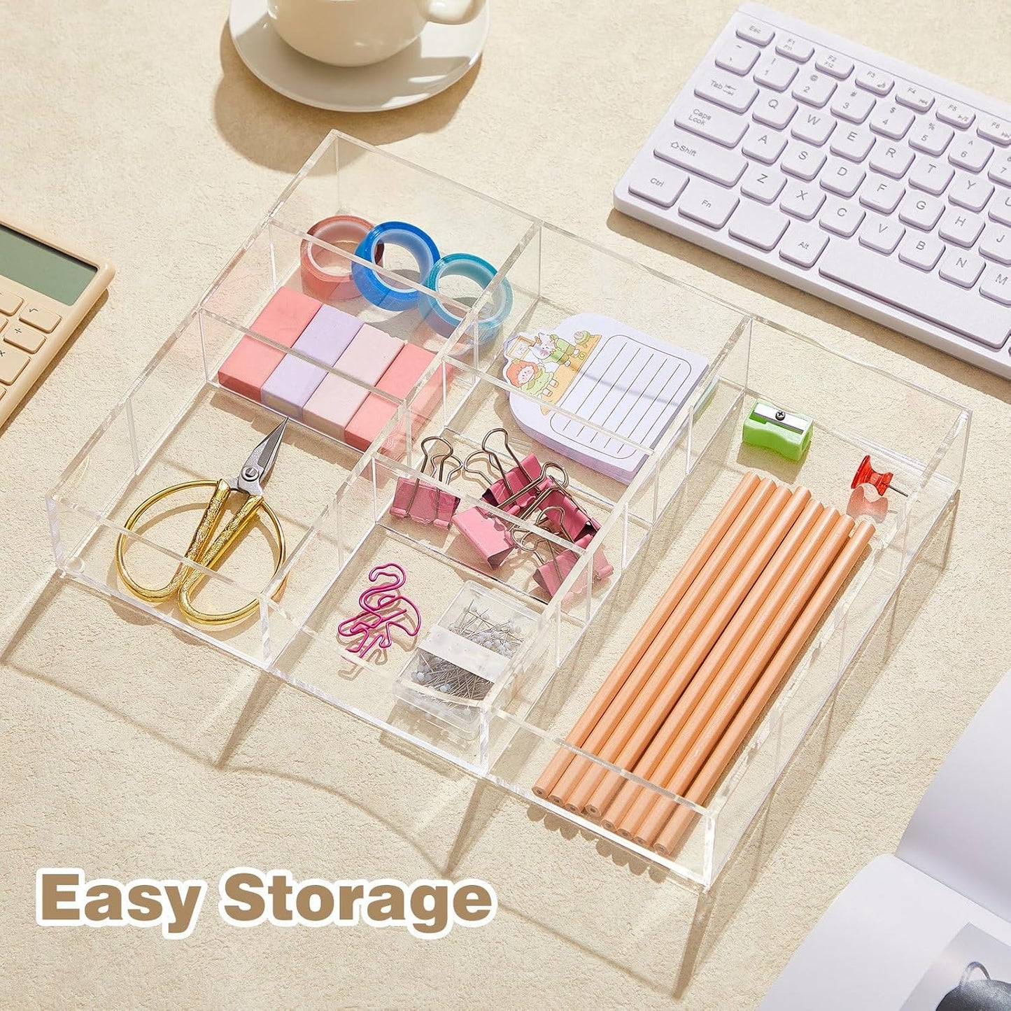 Briwooody Acrylic Drawer Organizer Clear Desk Drawer Organizer Trays with Adjustable Compartments Desk Accessories for Office Stationery Makeup Silverware Bathroom(Adjustable)