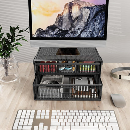 Under Desk Drawer Organizer No Drill Metal Under Desk Storage Drawer Container 2 Slide Out Cabinet Drawer Suitable for Home And Office (Medium)