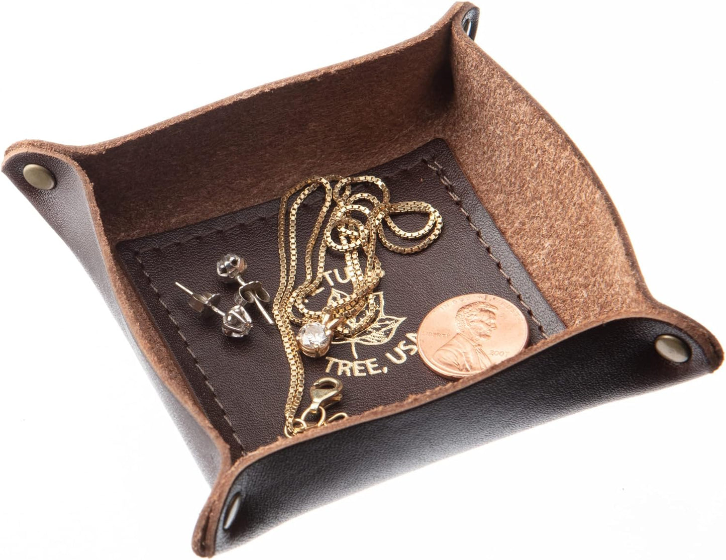 USA Handmade Premium Leather Valet Tray, Folds Flat! Dice Rolling Basket and Organizer with Brass Snaps - Reinforced Base - for Keys, Jewelry, Coin, EDC, Watch Storage Caddy - Black XLarge