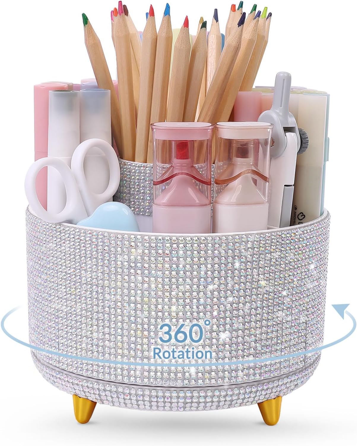 SKYDUE 360 Rotating Purple Pen & Art Supply Organizer - 5 Slot Desk Organizer for Office, School, Home