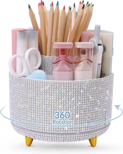 SKYDUE 360 Rotating Purple Pen & Art Supply Organizer - 5 Slot Desk Organizer for Office, School, Home