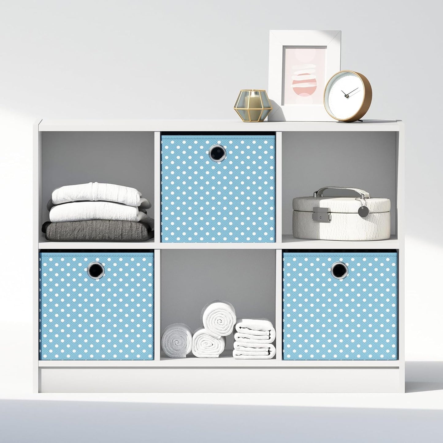 Furinno Cubic Closet Organizers and Storage, 6-Cube Closet Organizer with Bins, Open Shelf Storage, for Wardrobe, Bedroom, Living Room, White