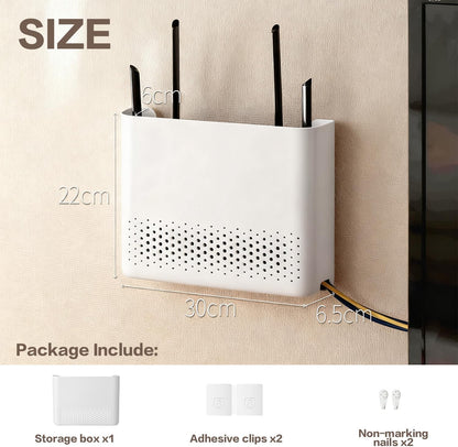 Wall Mounted Router Storage Box - No-Drill WiFi Router Organizer with Heat Dissipation Holes, Cable Management Box for Living Room, Bedroom, Study, Dorm, Apartment