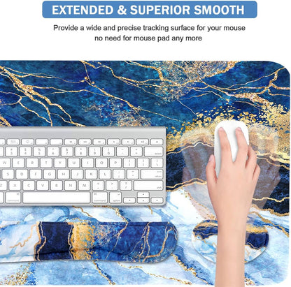 4-in-1 Large Mouse Pad, Keyboard Wrist Rest Pad & Wrist Support Mousepad Set, Extended Desk Pad Waterproof Desk Mat for Home Office Study Game