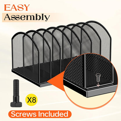 Gawerk 7-Section Metal Upright File Sorter Organizer, Office Small Letter Sorter Desktop File Organizer Metal Mesh Iron Sole, Black
