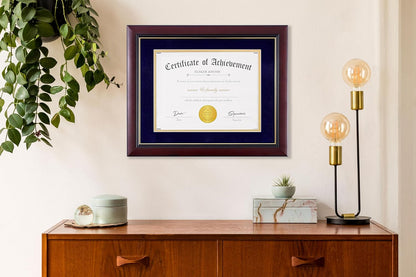 ELSKER&HOME Diploma Frame - Wide Solid Wood Frame - Black Velvet Golden Rim Mat - Semi-Tempered Glass - Includes Hanging Hardware and Desktop Easel(ONLY Display 11×14 Document/Certificate)