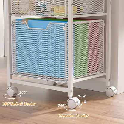 5-Tier Rolling File Cart Under Desk with Drawers, File Cabinet Organizer for Hanging File Folders, Letter-Size File Storage with Wheels, Multi-Layer Mobile Filing Cabinet for Under Desk Storage