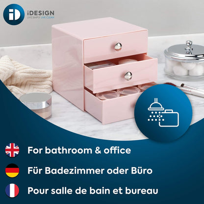iDesign 3-Drawer Plastic Vanity Organizer, Compact Storage Organization Drawers Set for Cosmetics, Dental Supplies, Hair Care, Bathroom, Dorm, Desk, Countertop, Office, 6.5" x 6.5" x 6.5", White