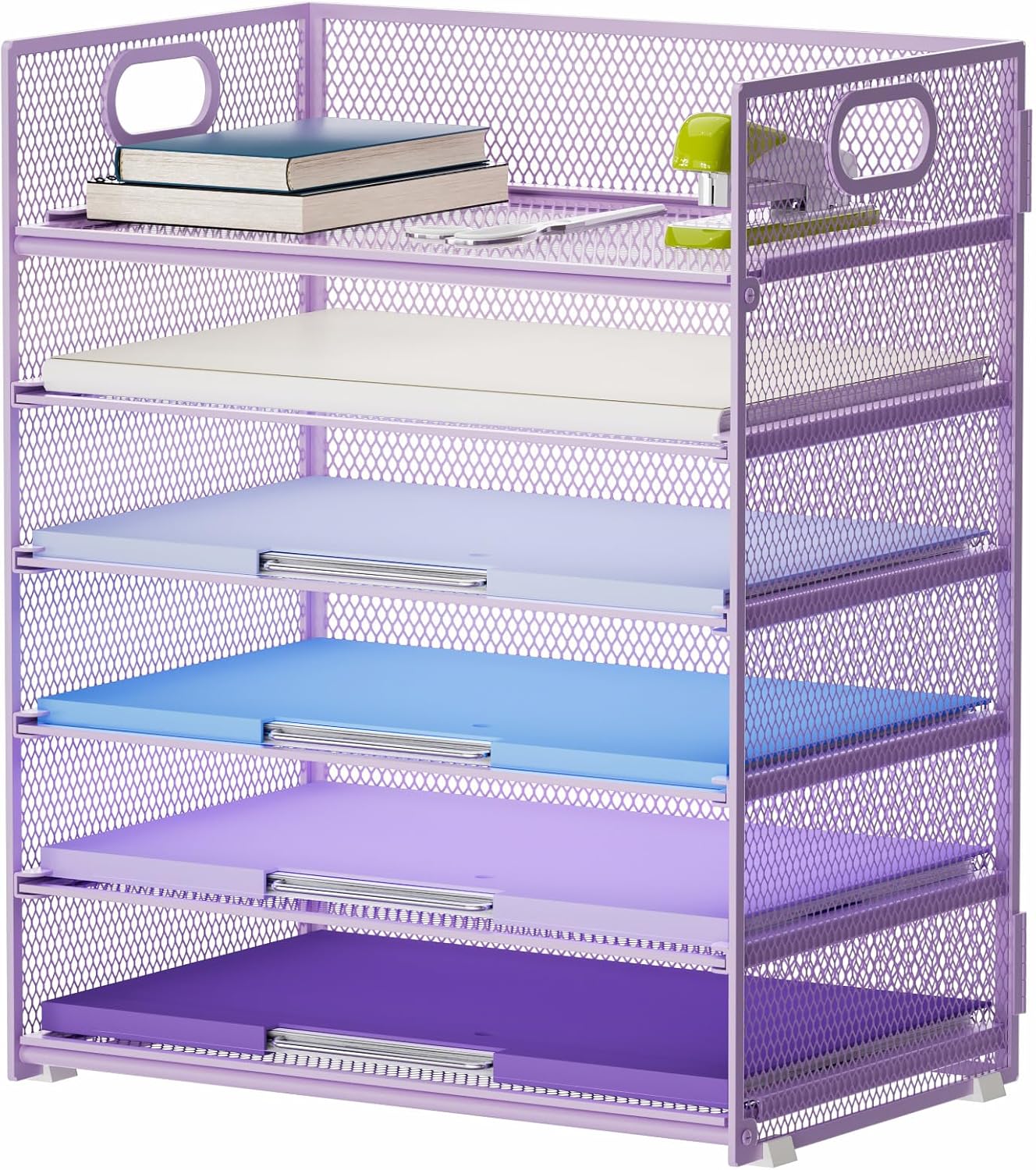 Marbrasse 6 Tier Paper Organizer Letter Tray - Mesh Desk File Organizer with Handle, Paper Sorter Organizer for Letter/A4 Office File Folder Holder - Black