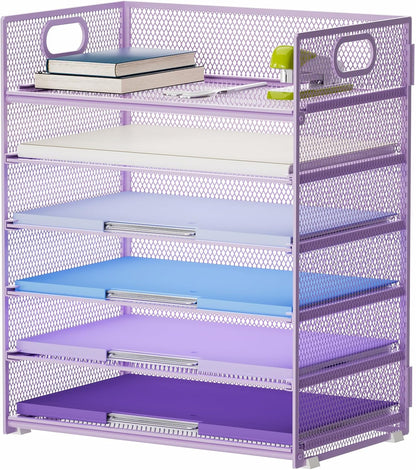 Marbrasse 6 Tier Paper Organizer Letter Tray - Mesh Desk File Organizer with Handle, Paper Sorter Organizer for Letter/A4 Office File Folder Holder - Black