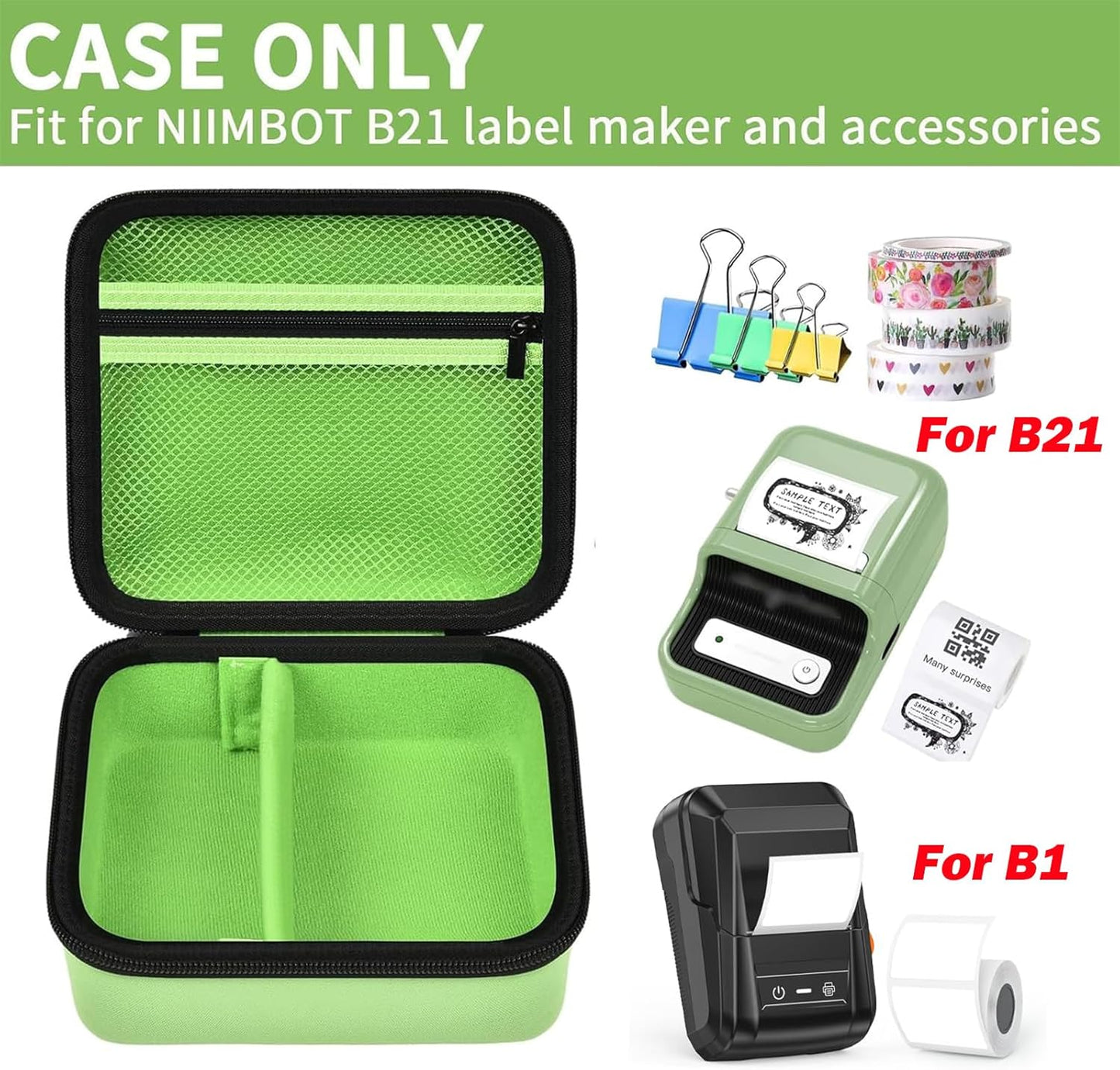 ALKOO Case Compatible with NIIMBOT B21 / B1 Label Maker Wireless Thermal Label Printer, Holder for Inkless Label Maker & Labeling Tapes Refills, with Mesh Pocket for Cable Accessories (Purple)