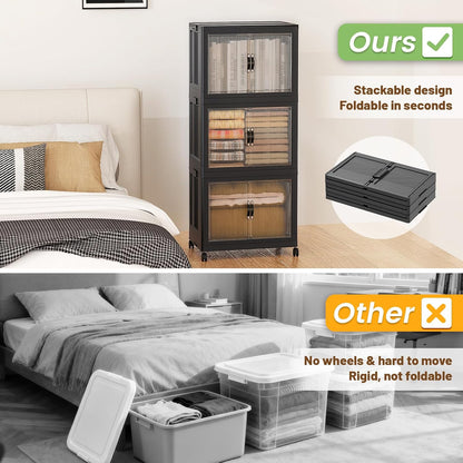 SAILUN 145Gal/580Qt Collapsible & Stackable Storage Bins with Door & a Lid,Perfect for Blanket Storage, Pillow Organizer, Bedroom Closet & Living Room, Black 26" W x 17" D x 71" H