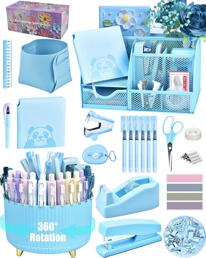 Purple Desk Accessories and Organizers with Desk Organizer and 360°Rotating Pen Holder stapler Pen and a Lot of Office Purple Office Supplies Beautifully Presented in a Gift Box