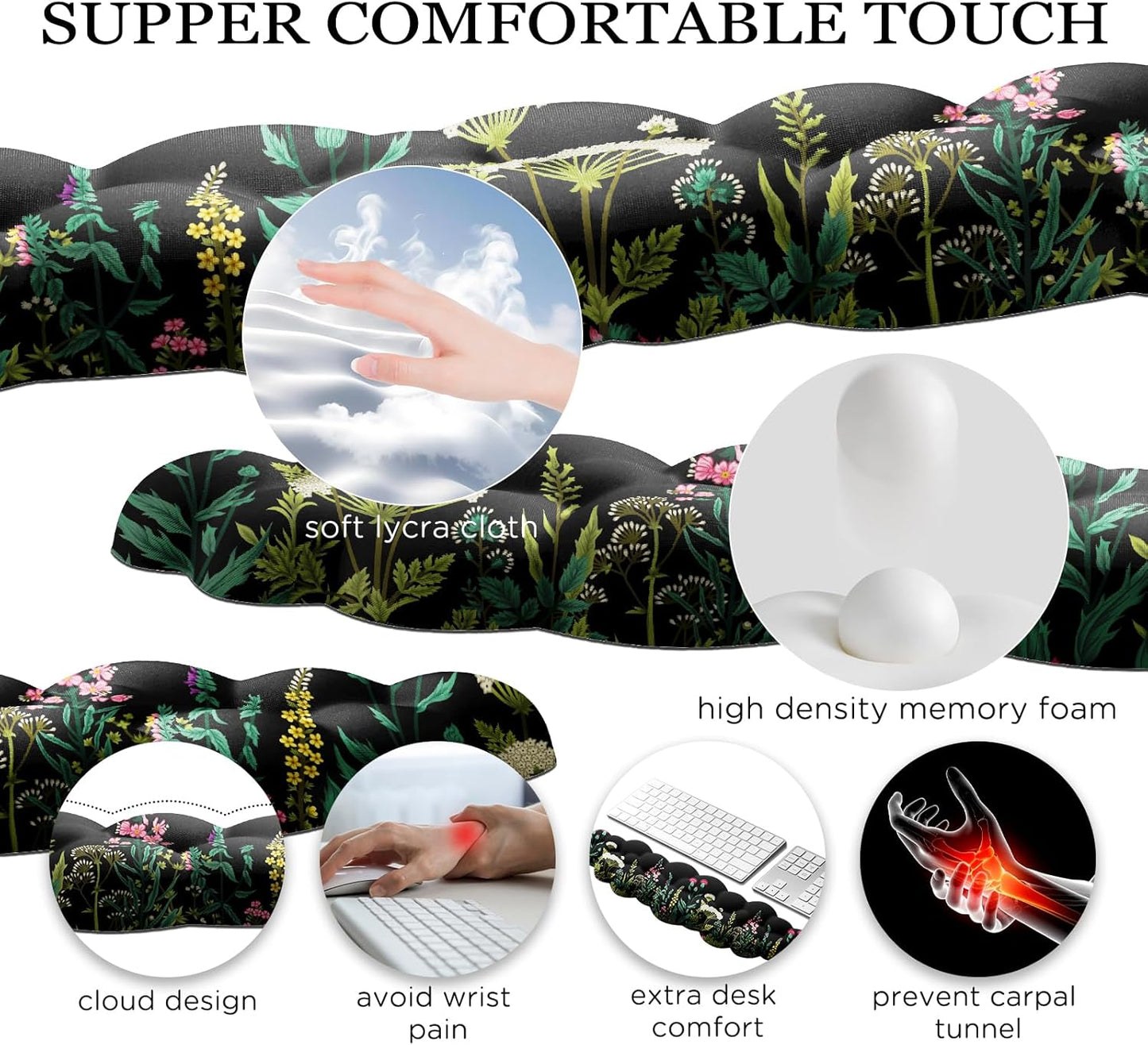 JIKIOU Upgrade Leather Cloud Keyboard Wrist Rest, Cloud Wrist Rest with Non-Slip PU Base, Comfortable Memory Foam Wrist Rest for Computer Laptop Mac Gaming Office and Pain Relief Christmas Wish Gift