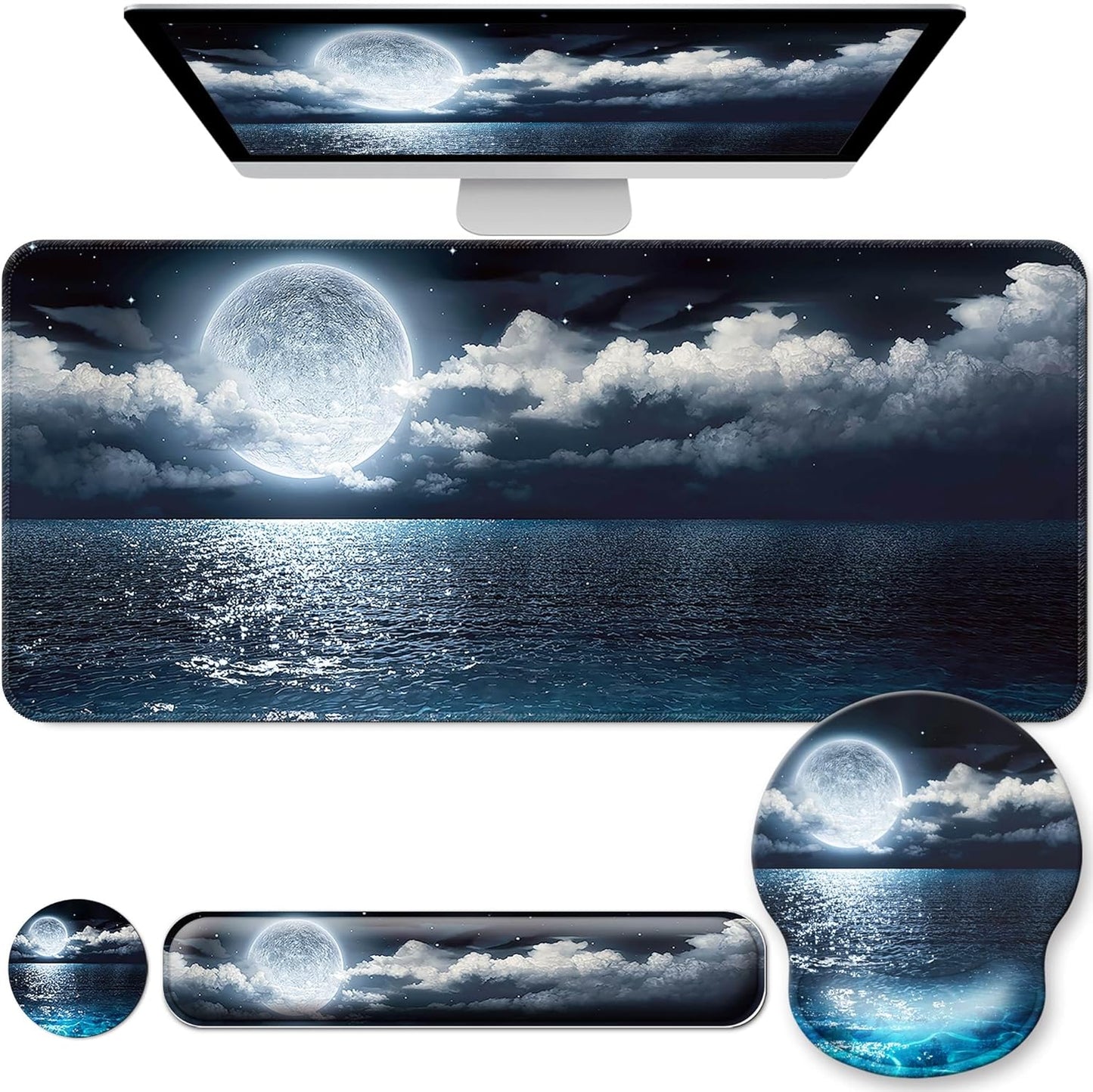 Desk Mat Set + Keyboard and Mouse Pad with Wrist Rest Support,4-in-1 Large Mousepad Computer Mats for Desktop Home & Office-Purple Butterflies