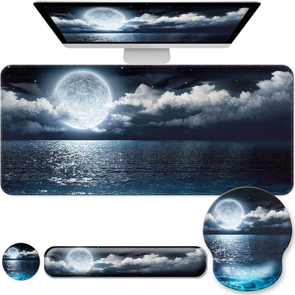 Desk Mat Set + Keyboard and Mouse Pad with Wrist Rest Support,4-in-1 Large Mousepad Computer Mats for Desktop Home & Office-Purple Butterflies