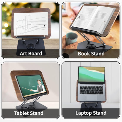 Book Stand for Reading, Multi-Angle & Height Book Holder with 360° Swivel Base, Lightweight Foldable Cookbook Stand for Kitchen, Office, Textbook, Recipe, Music Scores, Kindle, Tablet