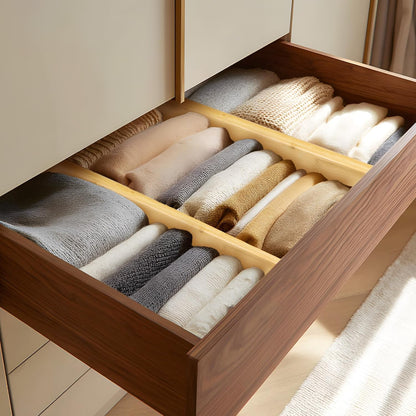 VaeFae Adjustable Bamboo Drawer Dividers, Expandable Drawer Organizer for Kitchen, Bedroom, Bathroom, Dresser and Office, 6-Pack
