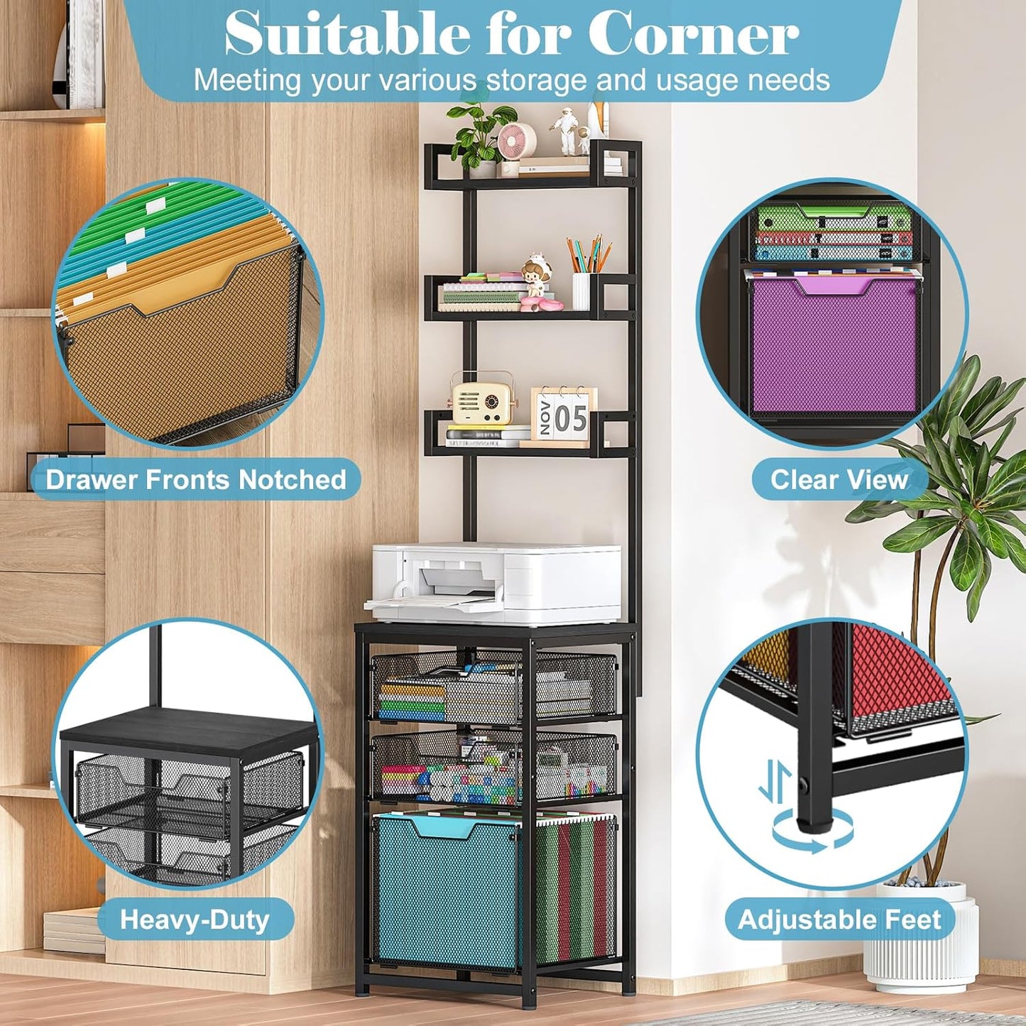 Sbanmao Rolling File Cart with 2 Storage Drawers, Mobile File Cabinet with Wheels, Hanging File Folder Organizer, Under Desk Storage, Printer Stand Utility Cart Filing Cabinet for Home Office,Black