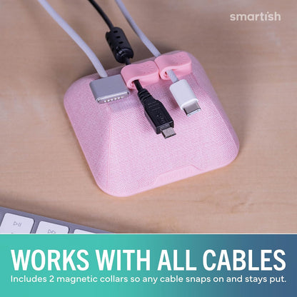 Smartish® Magnetic Cord Holder - Cable Wrangler Organizer with Magnet Clips for Charger Management on Desktop, Nightstand for USB-C + Lightning - Lightly Toasted Beige
