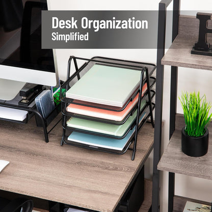 Mind Reader 4-Tier Paper Tray, Desktop Organizer, File Storage, Workspace, Office, Metal Mesh, 12"L x 13.75"W x 12.5"H, Black