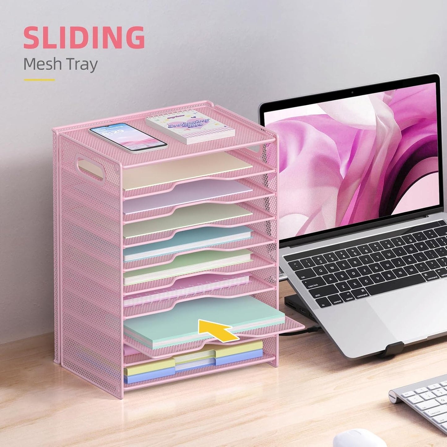 OUTWOLF 10 Tier Paper Organizer - Letter Tray Mesh Desk File Organizer with Handles for Office School Desktop, Black