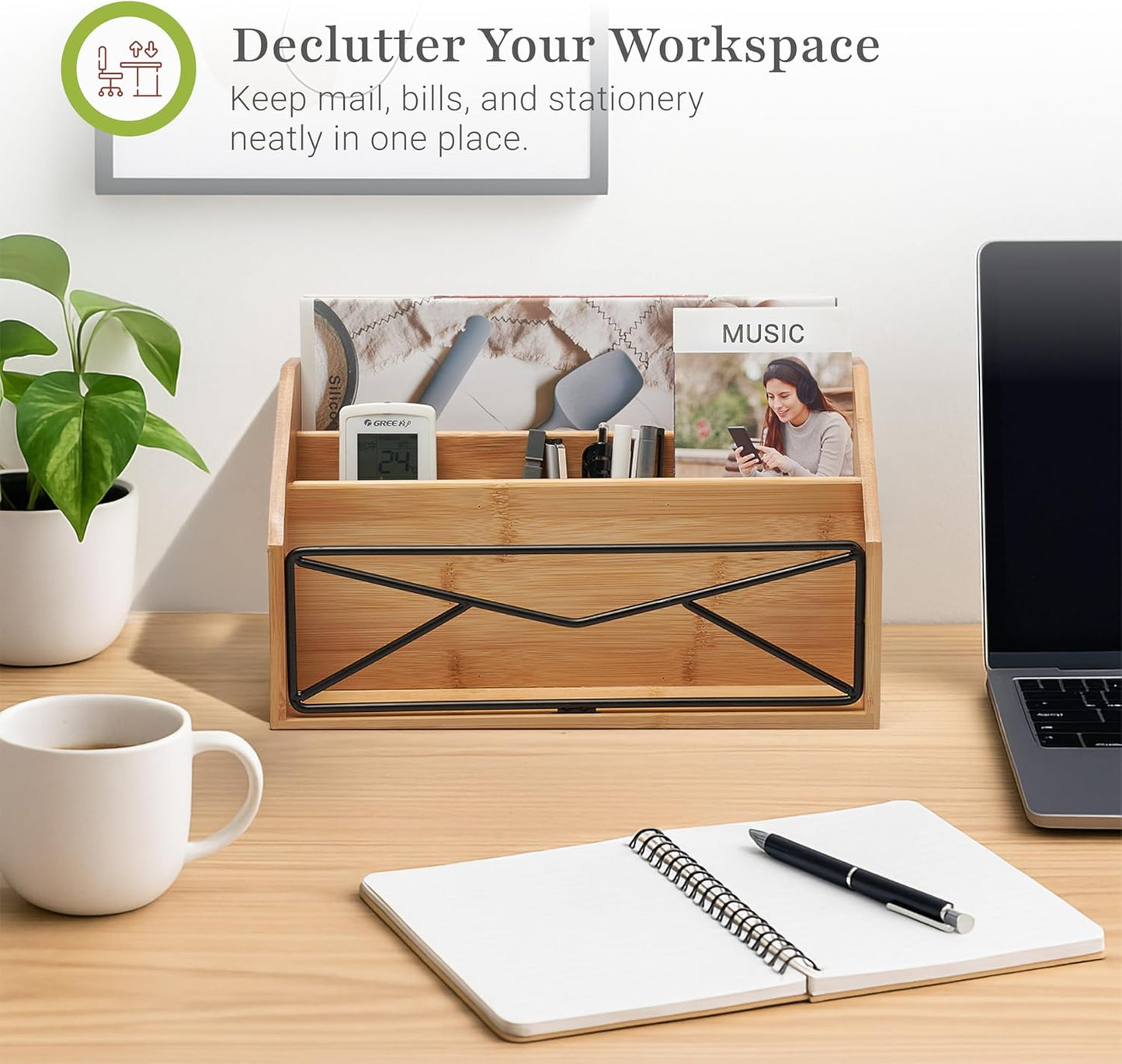 Prosumer's Choice Bamboo Desk Organizer for Office and Home – Natural Bamboo Mail Organizer for Countertop - Wooden Desktop Organizer for Mail, Files, Letters, and Tabletop Storage