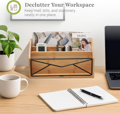 Prosumer's Choice Bamboo Desk Organizer for Office and Home – Natural Bamboo Mail Organizer for Countertop - Wooden Desktop Organizer for Mail, Files, Letters, and Tabletop Storage