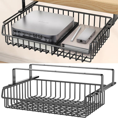 ENONCI Under Desk Drawer, Slide Out Design,No Drill Metal Under Desk Cable Management, Under Table Storage Shelf Tray Basket Under Table Drawer Organizer for Office, Home, Workspace, Cabinet