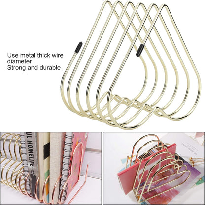 Folder Holder for Desk, Heart Shaped Desk File Organizer Vertical File Holder, 5 Slots Iron Gold File Holder, Telescopic Book File Organizer Stand for Desk File, Gold