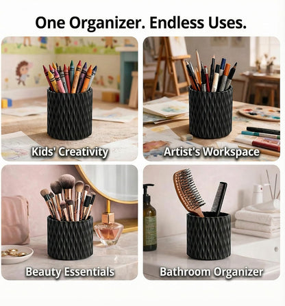Black Pen Holder for Desk, 360° Rotating Pen Organizer with 5 Slots - Spinning Pencil Holder & Pencil Cup for Office, Art Supply, Makeup Brush - Desk Organizer for Home, School