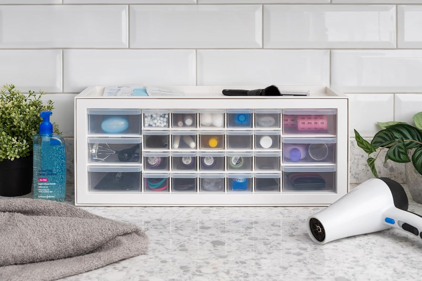 IRIS USA Small Parts Storage Cabinet, Made in USA, 64-Drawer Organizer Chest for Hardware, Screws, Nuts & Bolts, Charms, Beads, Craft Supplies, Scrapbook & Hobby Storage, Teacher Toolbox – White