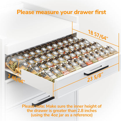 AMBIRD Spice Drawer Organizer, 4 Tier-2 Set Clear Spice Rack Tray Expandable From 11'' to 22'', Seasoning Organizer with non-slip tape for Kitchen, Cabinet, Drawers, Countertop(JARS NOT INCLUDED)