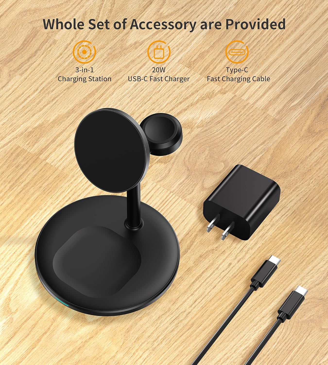 XooFly 3 in 1 Wireless Charging Station for Apple Devices, Fast Wireless Mag-Safe Charger Stand with 20W Adapter for iPhone 17 16 15 14 13 12 Pro Max/Air/Plus/Pro,iWatch,AirPods-Gift for Wife&Husband