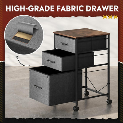 DEVAISE Mobile File Cabinet, Rolling Printer Stand with 3 Drawers, Fabric Vertical Filing Cabinet fits A4 or Letter Size for Home Office, Black